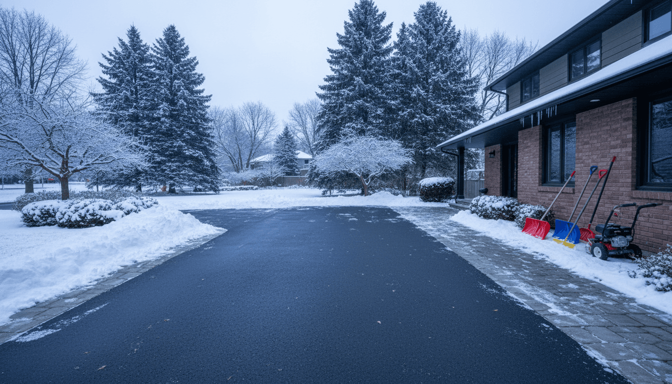 Snow removal service clearing driveway and walkway