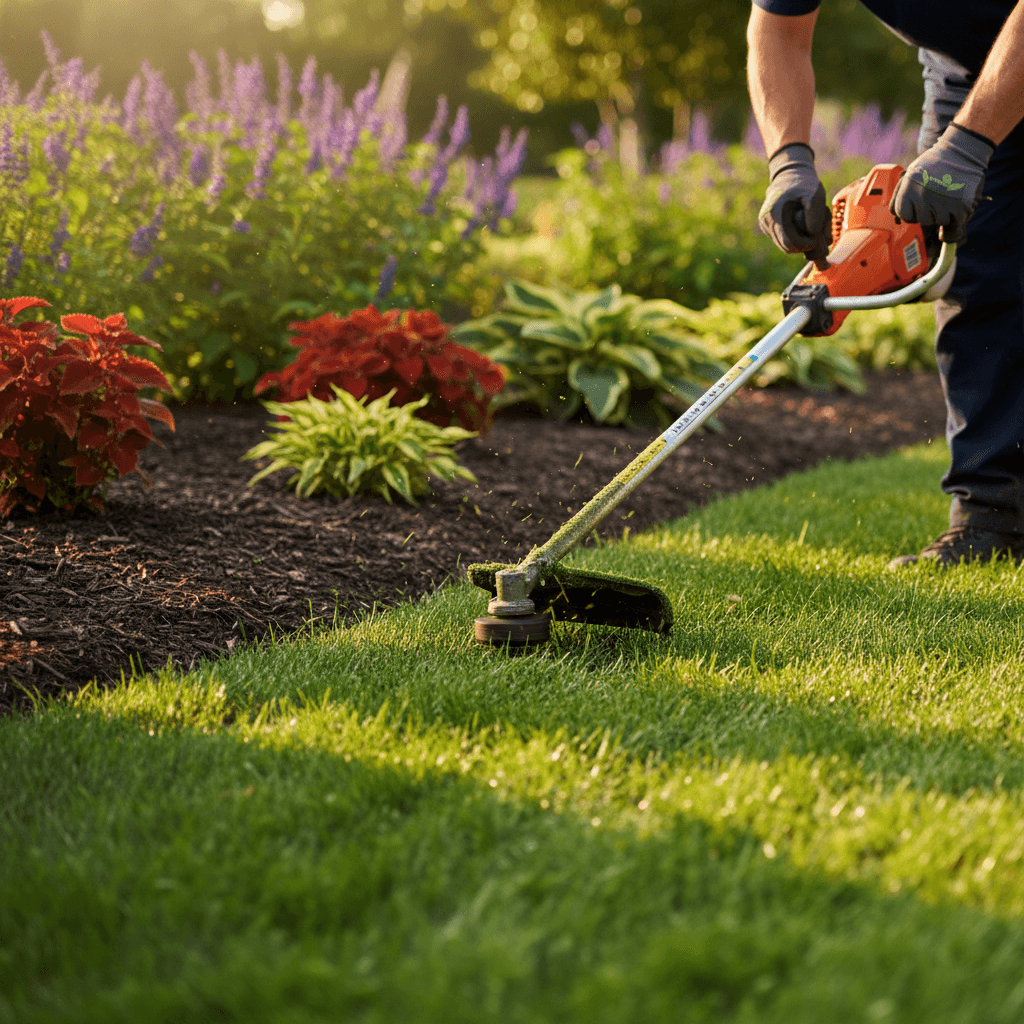 Routine lawn maintenance service in progress
